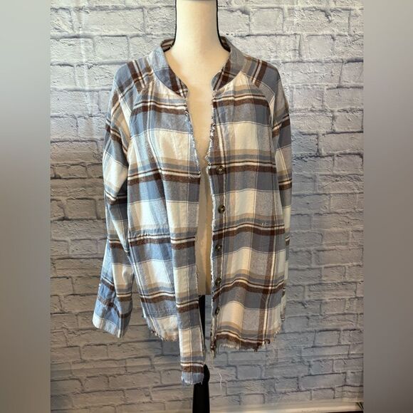 ARULA Tops - ARULA Plaid Shacket in Blue and Brown